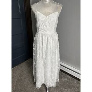 Birdy Grey White Embroidered Midi Dress Open Back Bridal Shower Size L